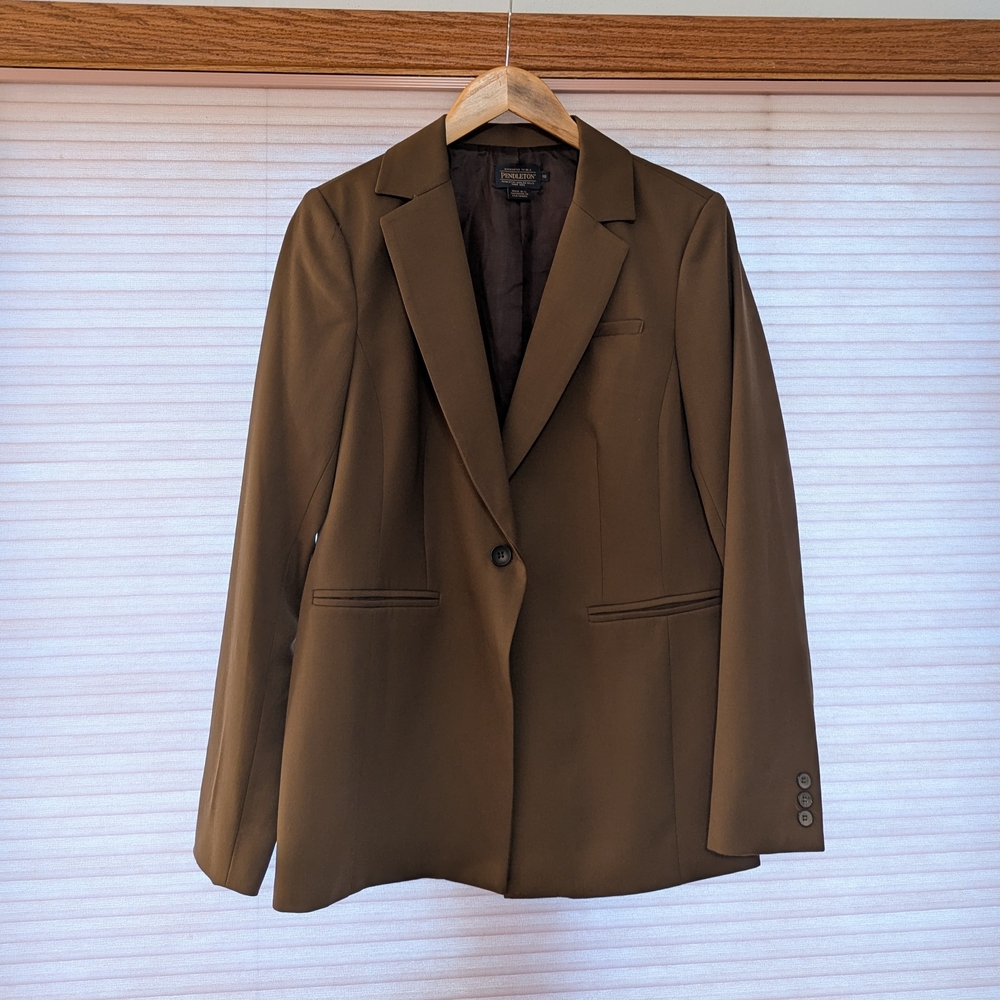 Pendleton 100% Wool Single-Breasted Blazer Dark Olive/ Brown Size 12